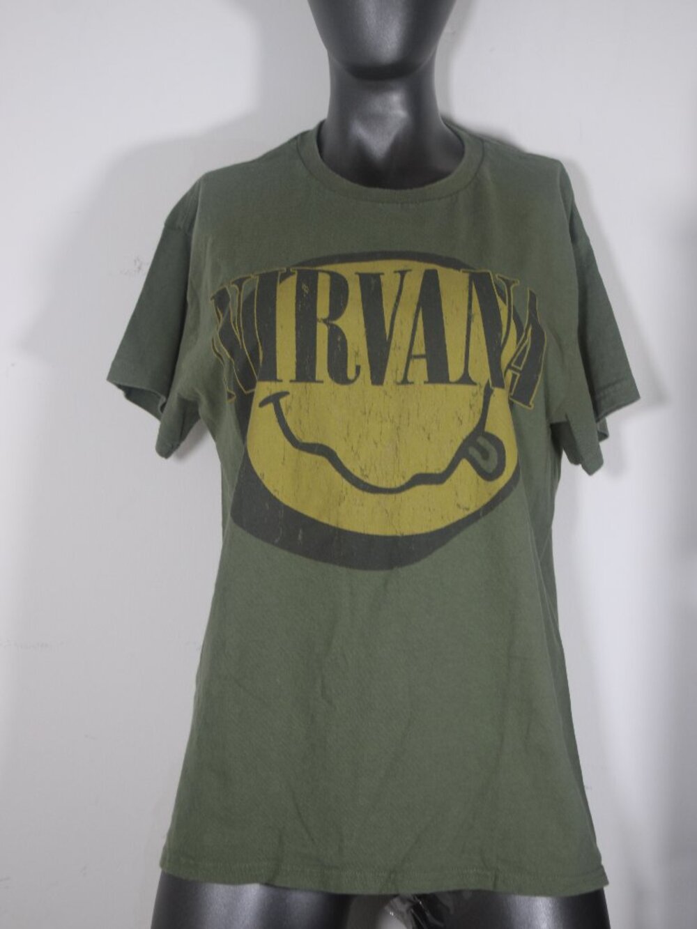 Six Fifty One Nirvana Distressed Graphic Tee - Green 2-Sided Inverse Smiley Face